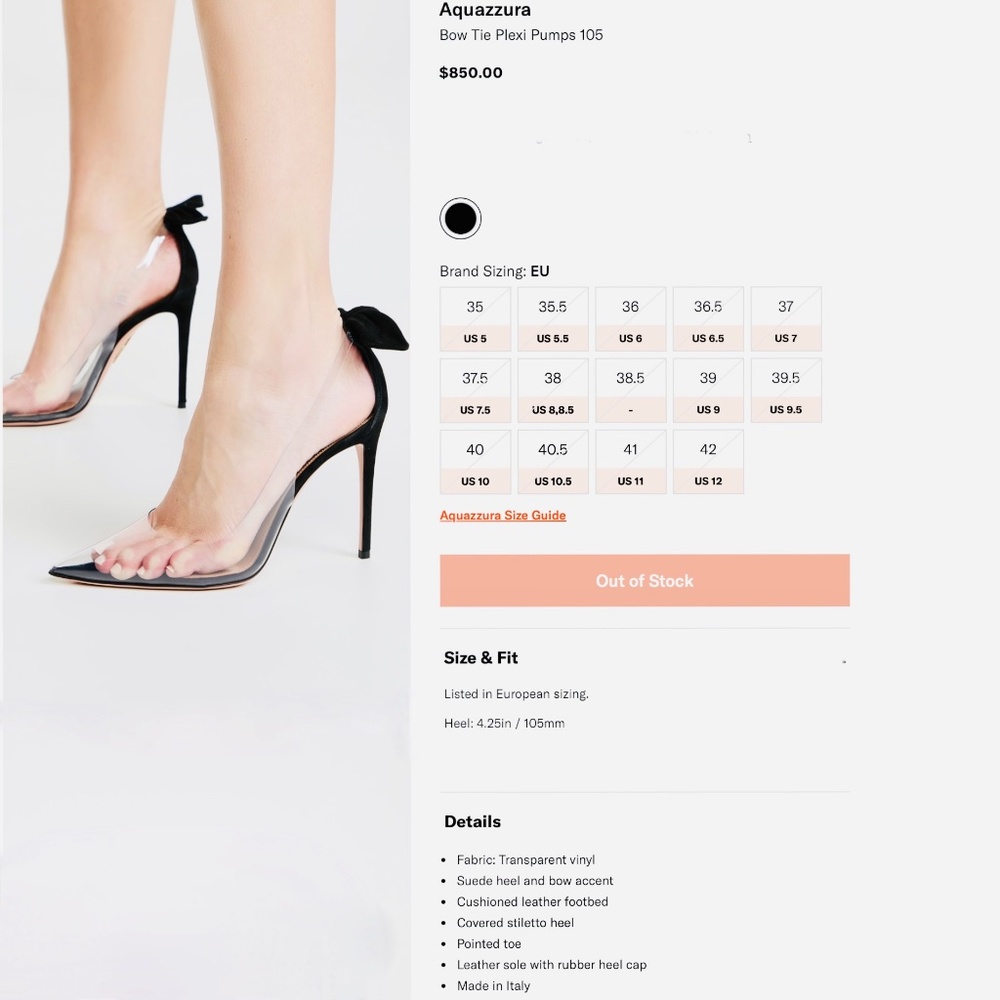 Aquazzura Bow Tie Plexi 105 Pump US8/8.5 NEW - Picture 7 of 16